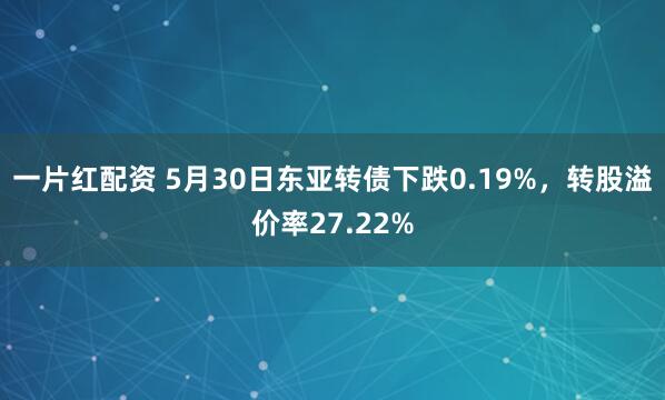 一片红配资 5月30日东亚转债下跌0.19%，转股溢价率27.22%